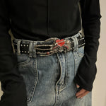 Unisex Jeans Belt with Skull and Heart-Shaped Design Emo Gothic Style