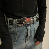 Unisex Jeans Belt with Skull and Heart-Shaped Design Emo Gothic Style