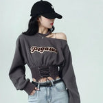 Spring Women's Safari Style Clothing Korean Lady Fashion Short Letter Sweatshirt Wide Leg Pants