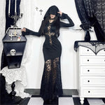 Fashionable black hooded dress with lace