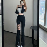 Black Flared Pants with Rips and Lace-Up – E-Girl Aesthetic