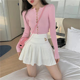 White pleated high waist skirt in K-Pop style