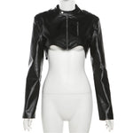 Black Short Gothic Leather Jacket for Women