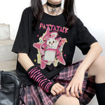 Pink E-gir T-shirt with cat print