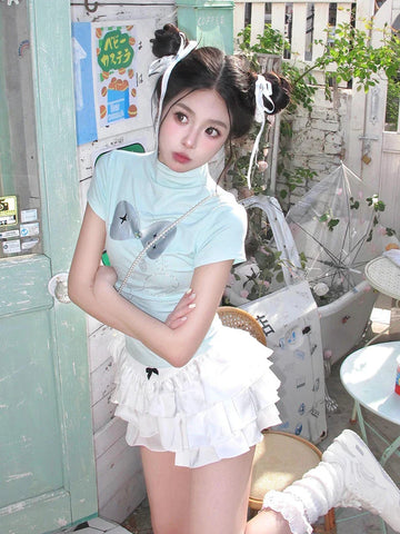 Playful Ruffled Mini Skirt in Korean Style for Summer