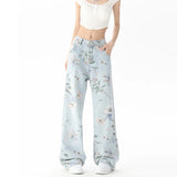 Trousers with floral print soft-girl for alternative styles