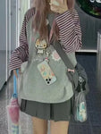 Harajuku Kawaii Hoodie with Stripes & Cartoon Print for Women