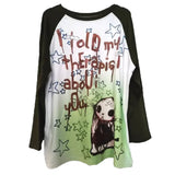 Emo Aesthetic Longsleeve T-Shirt with Skull and Stripe