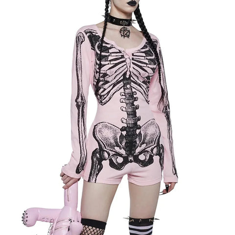 Edgy Skeleton Tube Suit with Bone Print