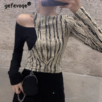 Asymmetric Long Sleeve Shirt with Stripe Patchwork in Korean Style