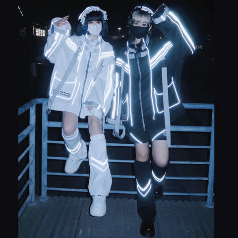 Y3K CyberPunk Oversized Patchwork Coat & Casual Wide-Leg Pants Set