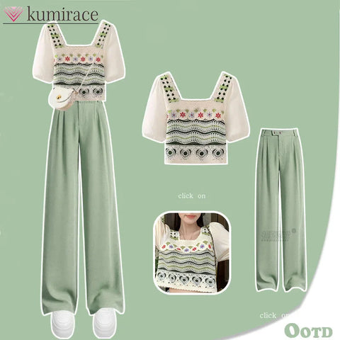 Summery Indie Outfit Trendy Knit Vest with Wide Pants