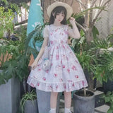 Sweet Lolita Style Dress for Women Japanese with Cherry Blossom Pattern and Flowing