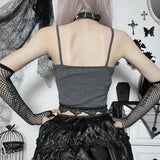 Crop Top Fairy-Grunge grau und schwarz bedruck mit Spitze verziert Schmetterling