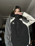 90's Retro Contrast Hoodie Jacket for Women and Autumn Fashion