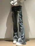 Washed grey and white flared jeans y2k with white embroidery