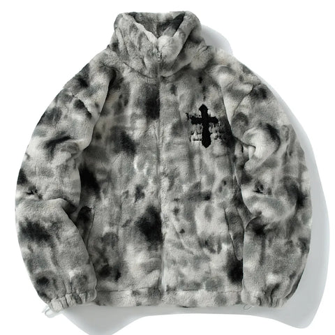 Egirl Gray Plush Jacket with Cross Design