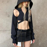 Top Y3K Cropped Long Sleeve Shirt with Hood Subversive Style