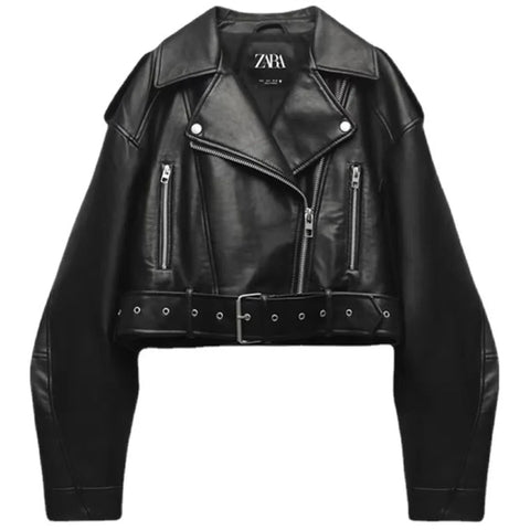 E-Girl Black Vegan Leather Jacket with Belt