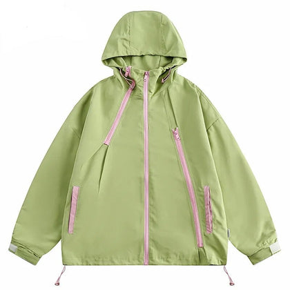 Y2K grüne Kapuzenjacke Windbreaker