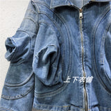 E-Girl Denim Jacket with Puff Sleeves Washed