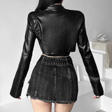 Black Short Gothic Leather Jacket for Women