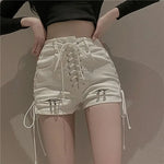 E-Girl Lace-Up Shorts High Waist Denim with Zipper Details