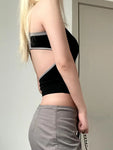 Backless E-girl Crop Top with Zipper and Stand Collar