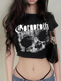 Short-sleeved T-shirt with 90s Gothic skull print