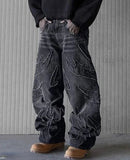 Baggy Herrenjeans im Y2K-Stil mit Distressed-Look und Stickerei