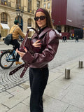 Cropped leather jacket with zipper for alternative fashion lover