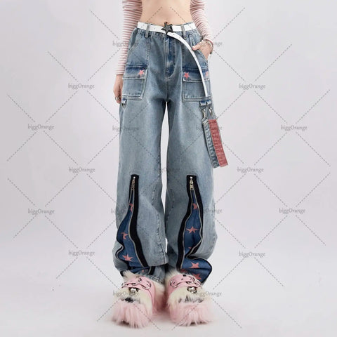 High-Waist-Jean Y2k im Oversized Look mit Sternen