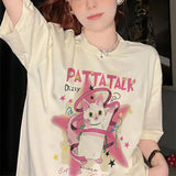 Pink E-gir T-shirt with cat print