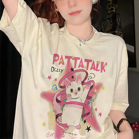 Pink E-gir T-Shirt with Cat Print