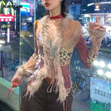 Alternative Grunge Style Feather Shirt Mesh Tops