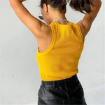 Y2K Sleeveless Ribbed Tank Top with Round Neckline