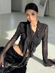 Y2K Style Long Sleeve Lace Up Blouse with Skirts for Women