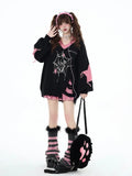 Pink Knit Sweater with Spider Web Design for the -Girl