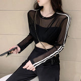 Y2K Transparent Shirt with Stripes in Long Sleeve for Women