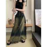 Grunge ladies maxi skirt in used look with high cut