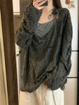 Oversized Gothic T-Shirt with Hole Design and Chain Two-Piece Set