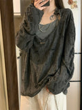 Oversized Gothic T-Shirt with Hole Design and Chain Two-Piece Set