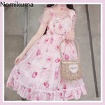 Sweet Lolita Style Dress for Women Japanese with Cherry Blossom Pattern and Flowing