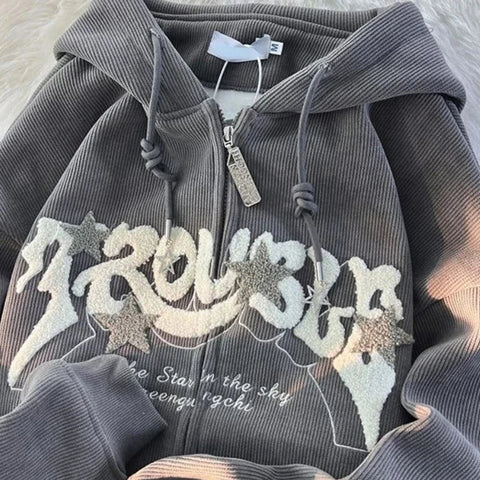 Oversized Y2K Hoodie with Colorful Retro Stitch