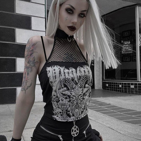 Gothic Tank Top mit Satan Druck für Frauen