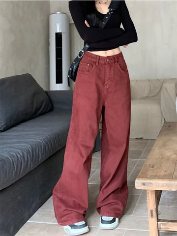 Y2K Rote Oversize-Jeanshose für Damen im Baggy-Stil