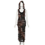 Fairy grunge dress for women Elegant sheath dress with side split tie-dye