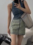 Sleeveless Grunge Denim Dress with Turtleneck and Zipper