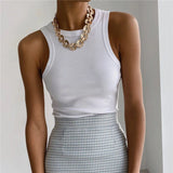 Y2K Sleeveless Ribbed Tank Top with Round Neckline