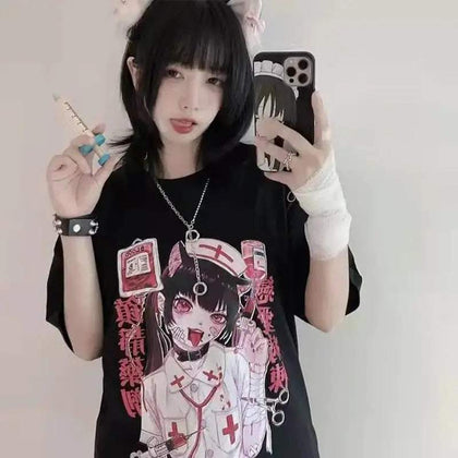 T-Shirt e-girl schwarz mit Krankenschwester